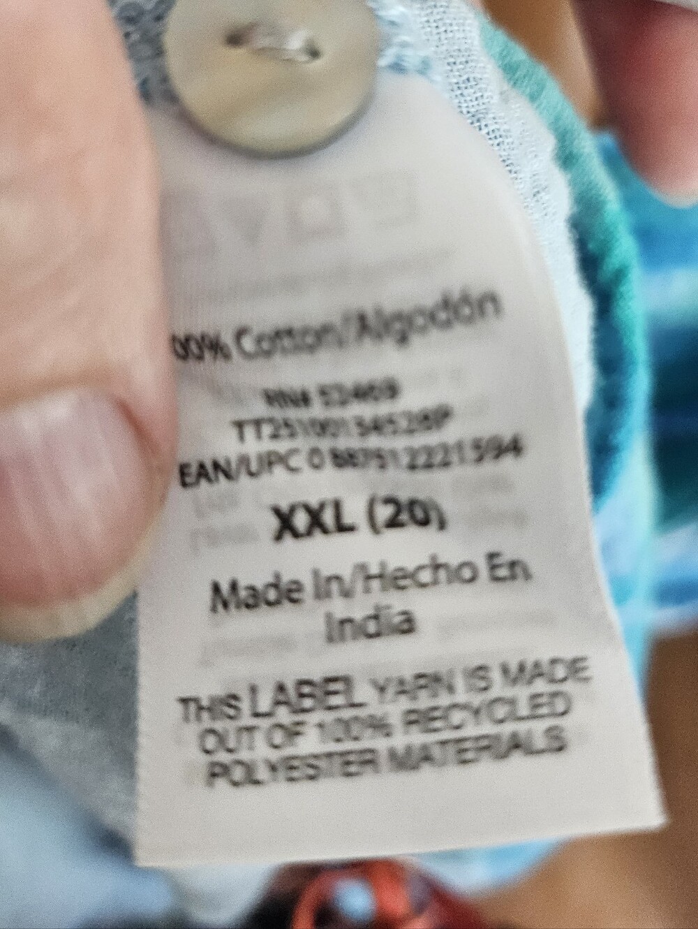 XXL/20- Time and Tru- Plaid Button-Up Top - Teal & Blue - Picture 4 of 4